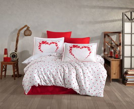L'essentiel linge de maison Amore - Blanco y Rojo - Juego de Funda de Edredón de Satén Doble